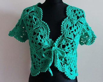 crochet Green Bolero shrug from motifs pattern pdf