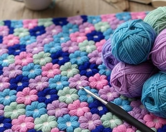 Puff Flower Blanket Afghan Crochet Pattern – PDF Tutorial by marifu6a