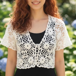 crochet white flowers bolero pattern pdf + Video
