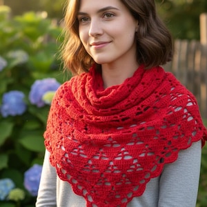 Padrão de crochê em PDF + Vídeo – Xale Envolvente Triângulo Vermelho