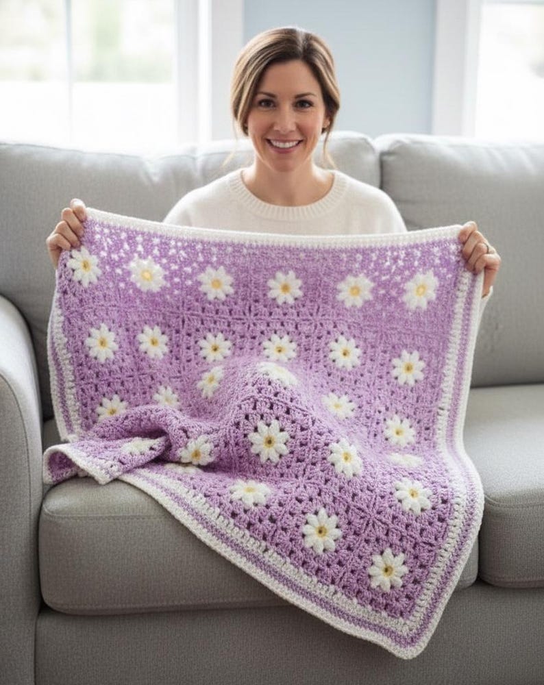 Crochet Pattern Easy Daisy Blanket, Afghan Tutorial + Video - Etsy