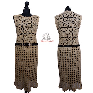 Crochet pattern elegant beige dress all sizes tutorial step by step + Video