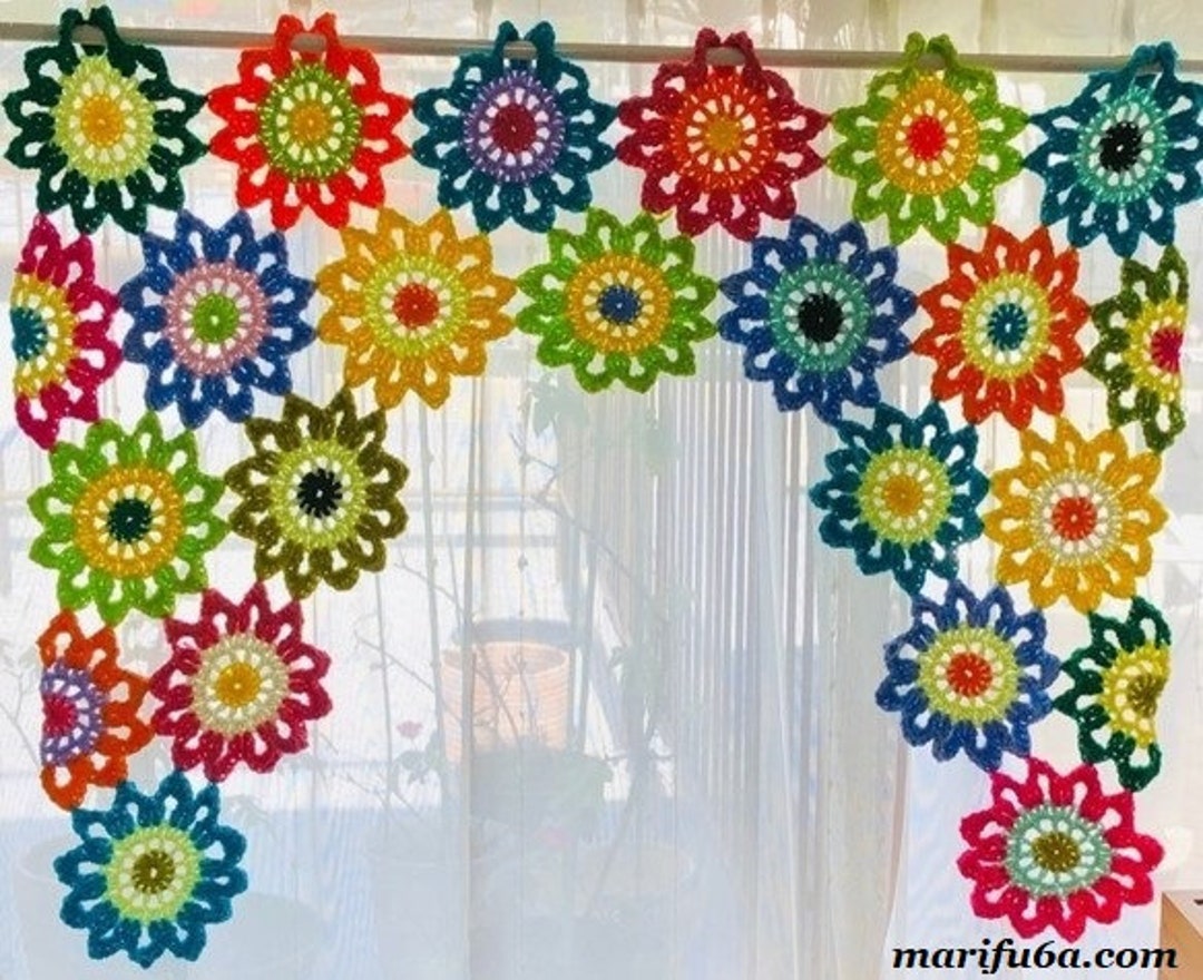 Crochet Pattern flower Colorful Curtains by Marifu6a Etsy