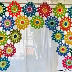Crochet pattern flower colorful curtains pdf + Video