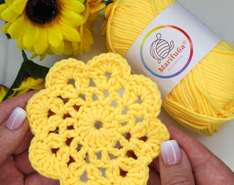 crochet flower doily/ motif/hot pad/coaster/pattern pdf + Video