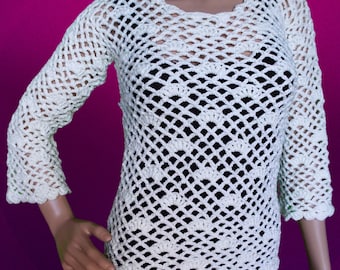 Crochet Easy and Quick white pullover for beginners pattern pdf
