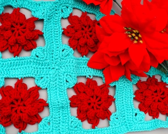 crochet red flowers afghan blanket easy pattern pdf 224