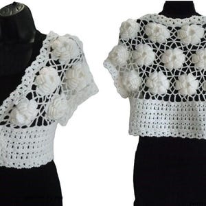 crochet wedding bolero shrug with big roses pattern pdf + Video