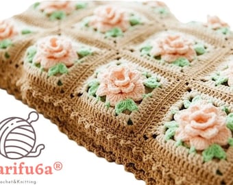 Crochet blanket, roses blanket, flowers blanket , Pattern, PDF, English