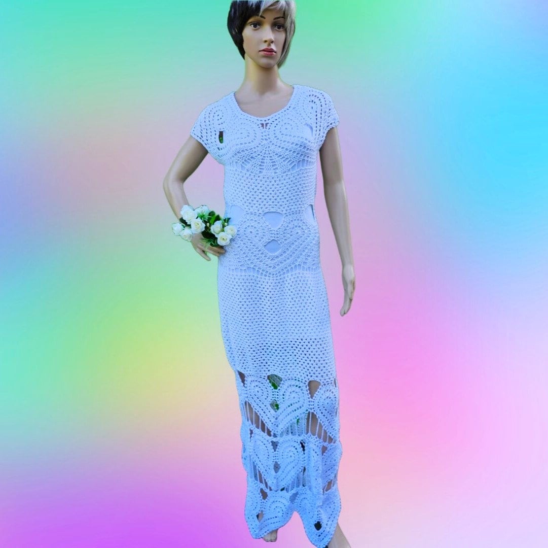 sweetheart crochet maxi dress Crochet Wedding Maxi Dress With Hearts All Sizes Pattern Pdf Tutorial + Video