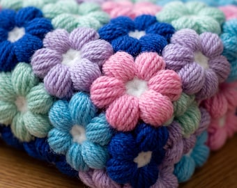 Puff Flower Blanket Afghan Crochet Pattern – PDF Tutorial by marifu6a