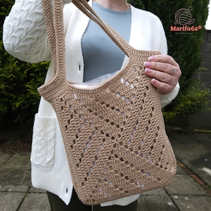 Beige crochet market tote bag/boho crochet bag