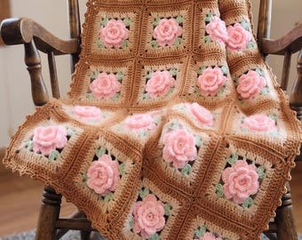 Crochet Pattern PDF + Video – Roses Blanket / Flower Afghan