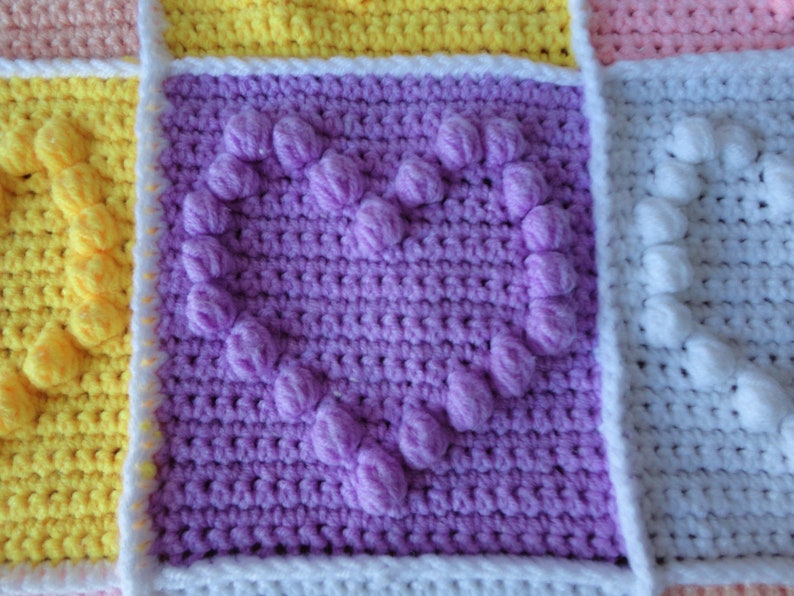 Crochet Pattern popcorn Heart Blanket Afghan by Marifu6a Etsy
