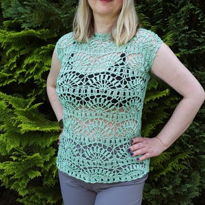 Crochet Mint shell blouse top tunic simple pattern pdf + Video