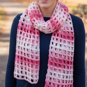 Crochet Pattern PDF + Video – Easy Pink Mesh Lace Scarf - Etsy