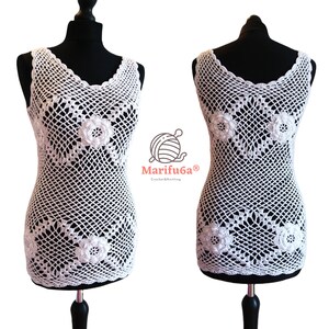 crochet top with roses all sizes pattern pdf + Video
