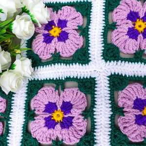 crochet violets flowers blanket, afghan pattern pdf + Video