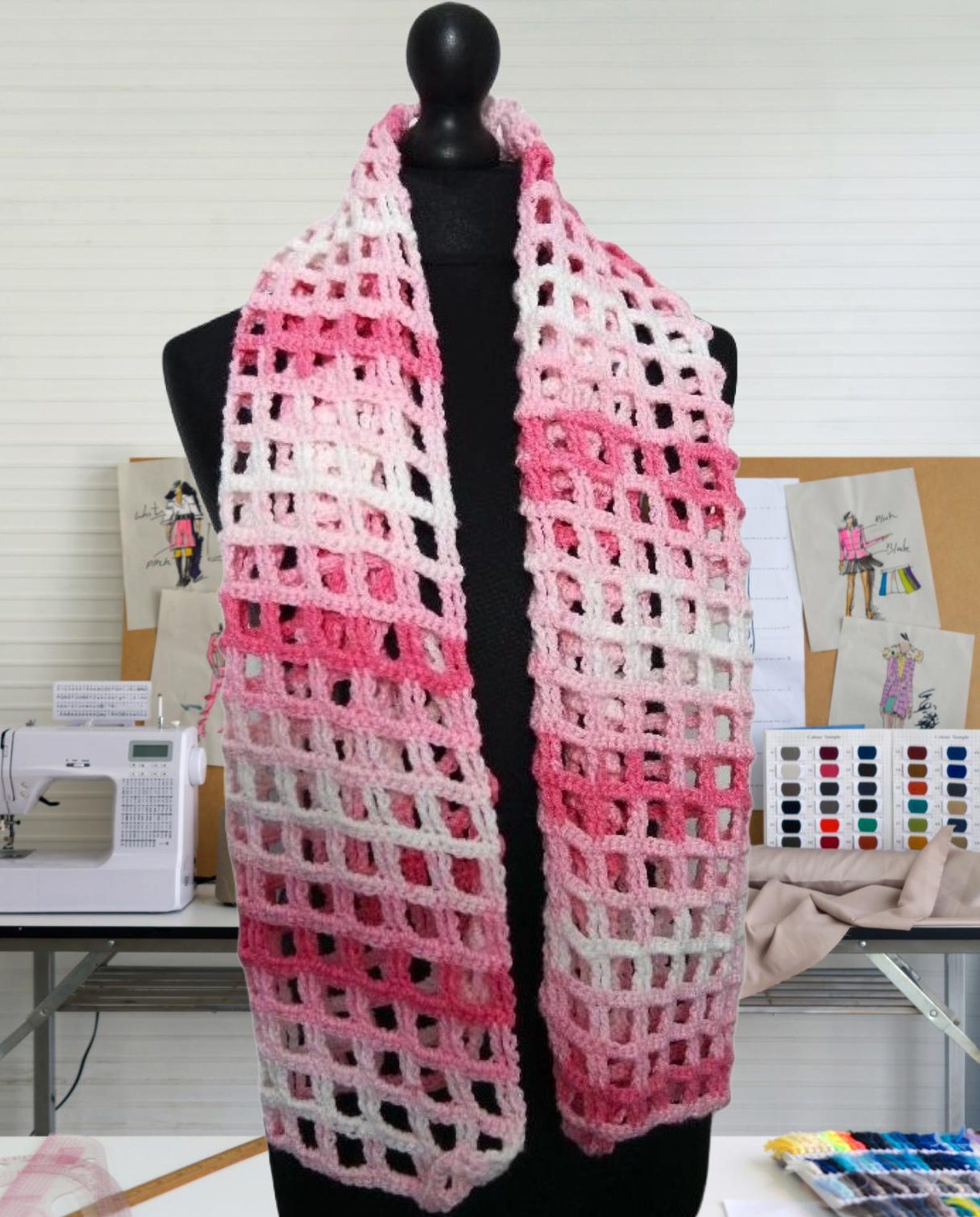 Crochet Pattern PDF + Video – Easy Pink Mesh Lace Scarf - Etsy