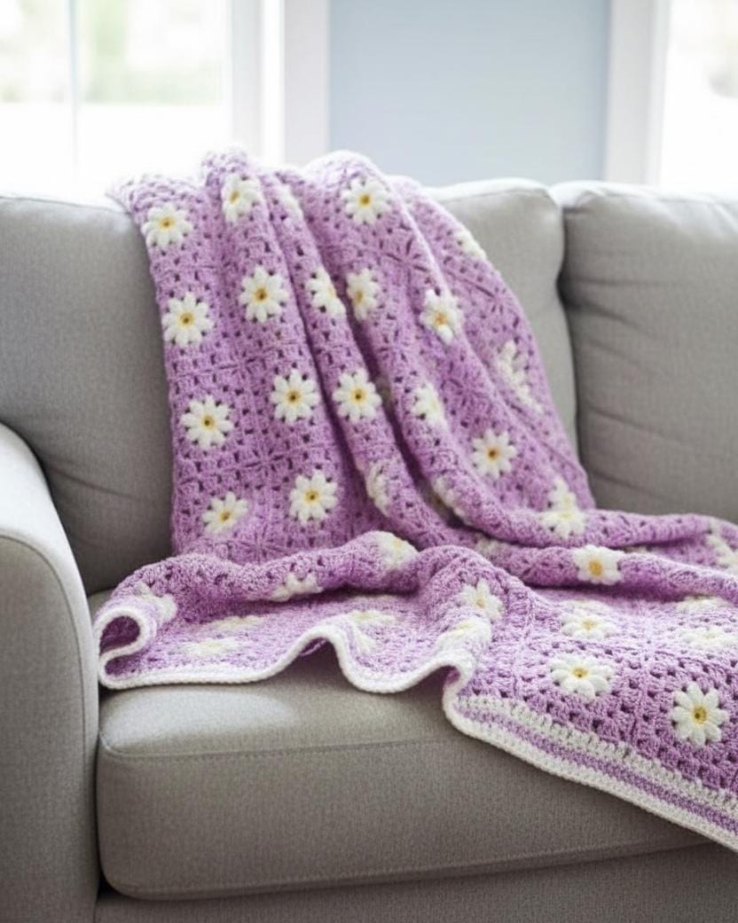 Crochet Pattern Easy Daisy Blanket, Afghan Tutorial + Video - Etsy