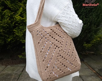 CROCHET PATTERN/crochet market tote bag/boho crochet bag /Simple pattern + video tutorial for beginners.