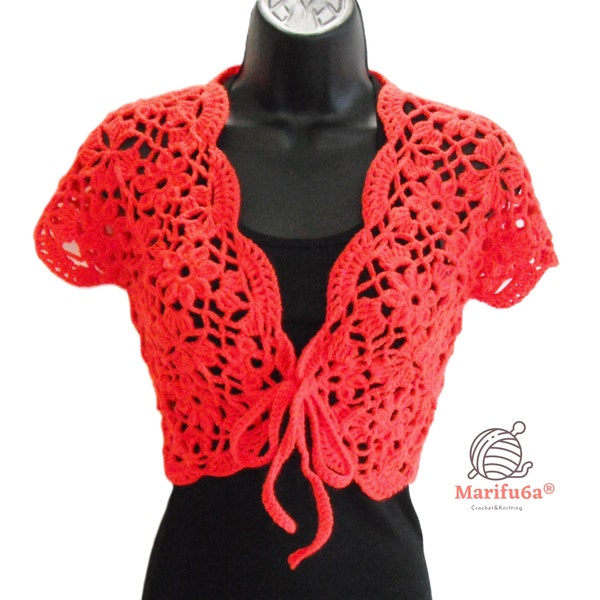 Elegant crochet flower bolero shrug jacket pattern by marifu6a nr 15