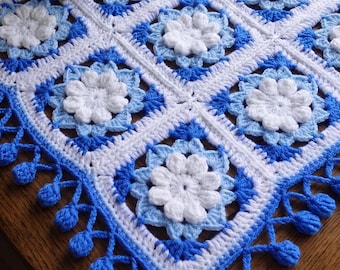 crochet blue flower blanket afghan easy pattern pdf tutorial + Video