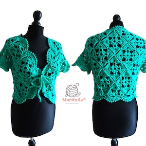 crochet Green Bolero shrug from motifs pattern pdf + Video