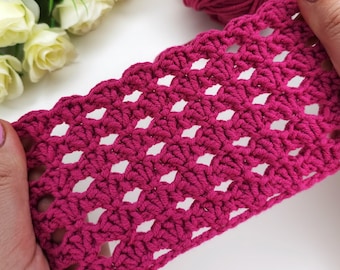 Crochet pattern shell stitch  blanket, afghan, rug, stitch step by step + Video