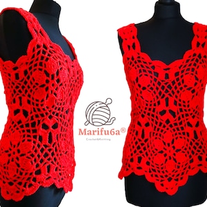 Simple crochet red vest top with motif pattern pdf step by step  + Video