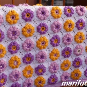 Crochet pattern easy flower blanket rug afghan tutorial + Video