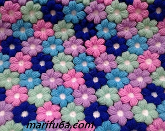 Crochet blanket, Puff flowers, Pattern, PDF, English