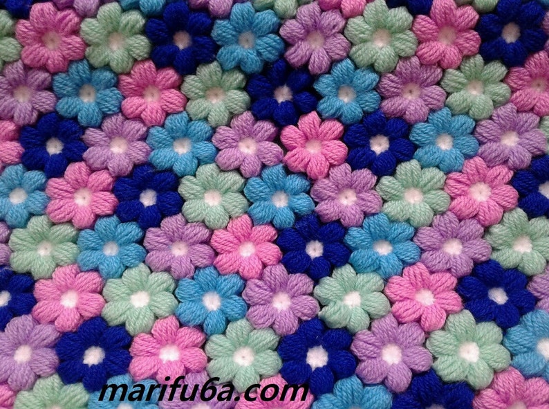 Crochet blanket, Puff flowers, Pattern, PDF, English image 1