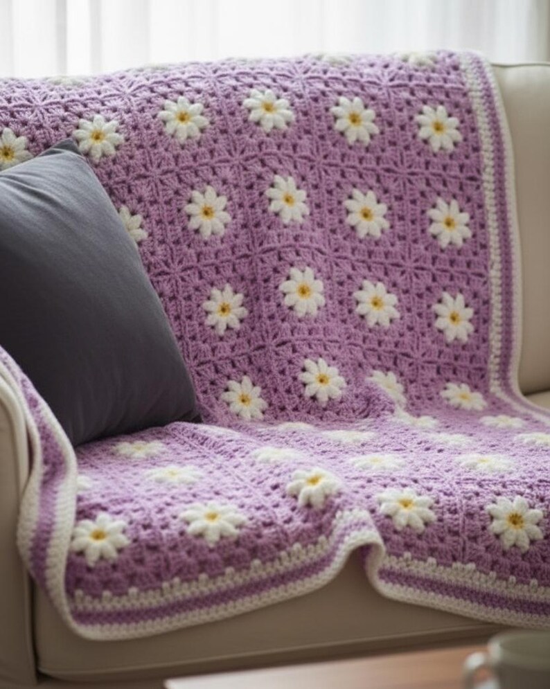 Crochet Pattern Easy Daisy Blanket, Afghan Tutorial + Video - Etsy