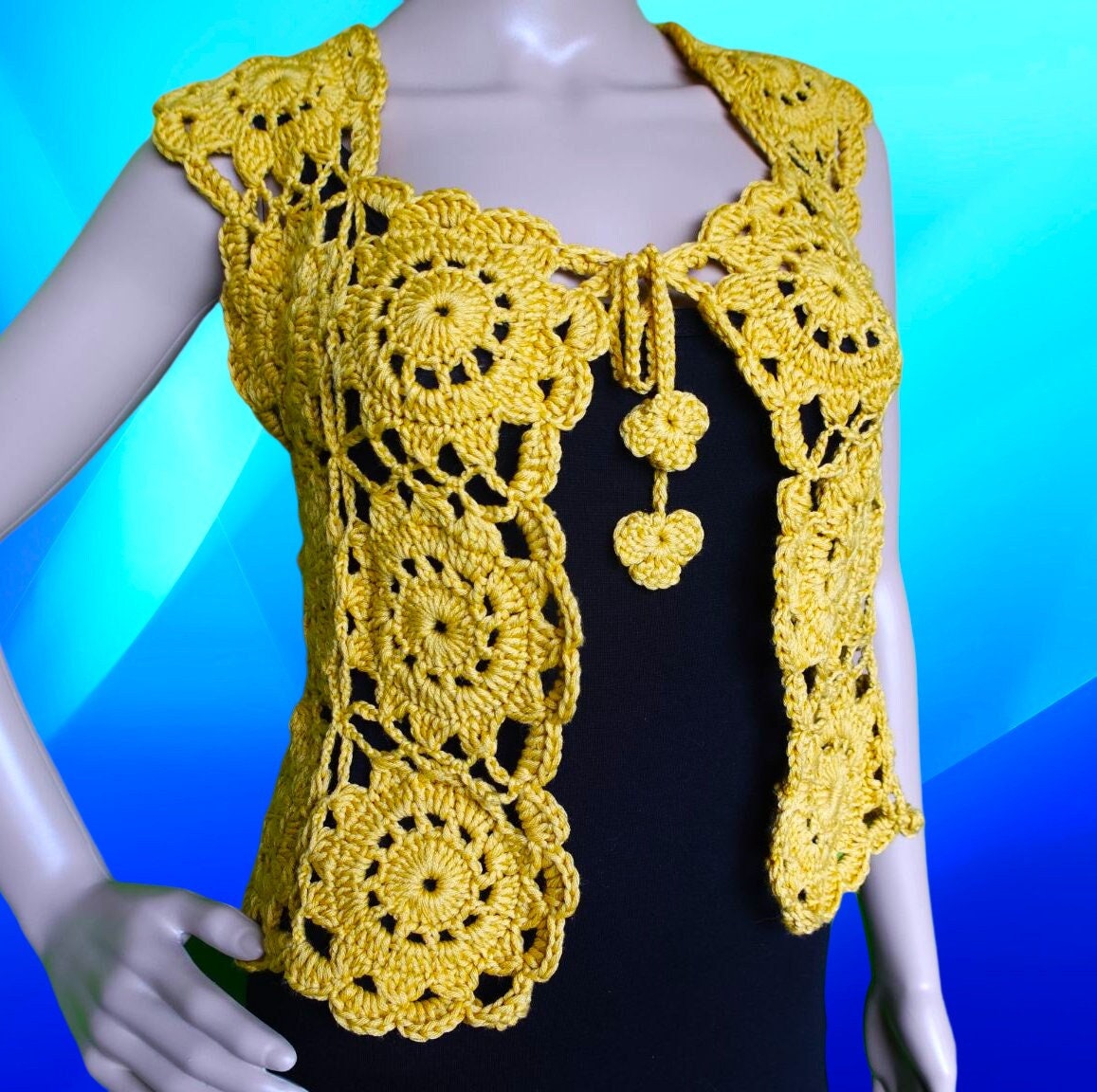 Crochet Gold bolero shrug jacket from motifs pattern pdf + Video