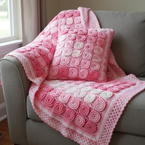 Gehaakte spiraaldeken Afghaans bloemenpatroon pdf-tutorial + video