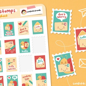 Feuille d'autocollants pour courrier postal avec 16 timbres décoratifs