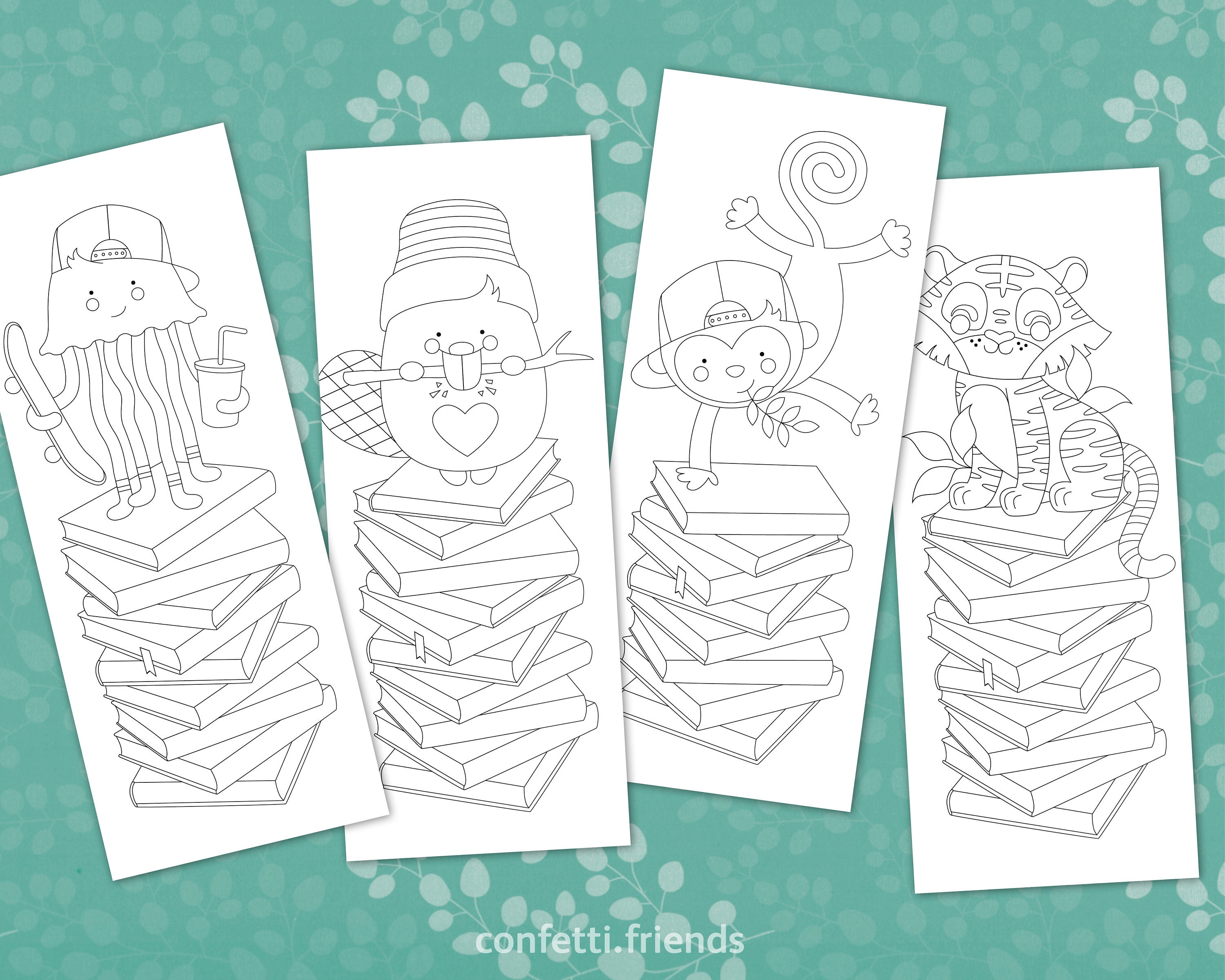 Download 8 Lesezeichen zum Ausmalen mit niedlichen Tieren - Etsy.de