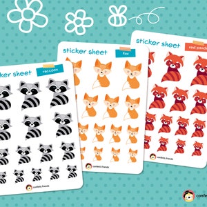 Stickerbogen mit Fuchs, Waschbär und rotem Panda