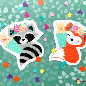 Vinyl stickers for school enrollment with fox and raccoon with school cone