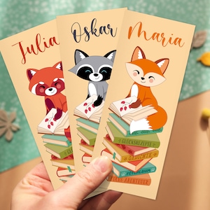 Bookmarks (customizable) with red panda, raccoon and fox
