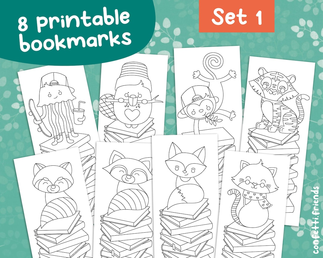 Set 1 Download 8 Bookmarks to Color With Cute Animals Etsy UK