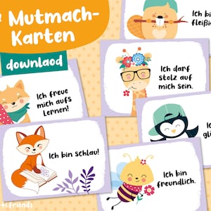 27 Mutmach-Karten für Kinder mit niedlichen Tieren (Download)
