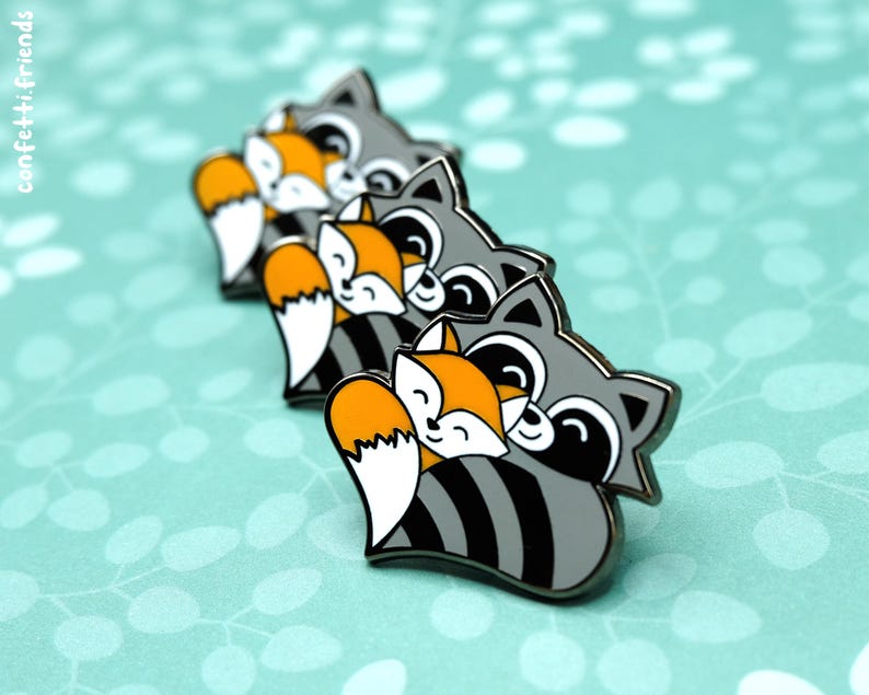 Enamel Pin With Cute Fox & Raccoon - Etsy