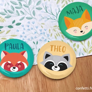 Magnet / Button zum Personalisieren mit rotem Panda, Waschbär und Fuchs