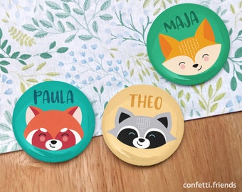 Magnet / Button zum Personalisieren mit rotem Panda, Waschbär und Fuchs