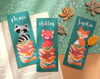 Bookmark (customizable) with red panda, raccoon and fox