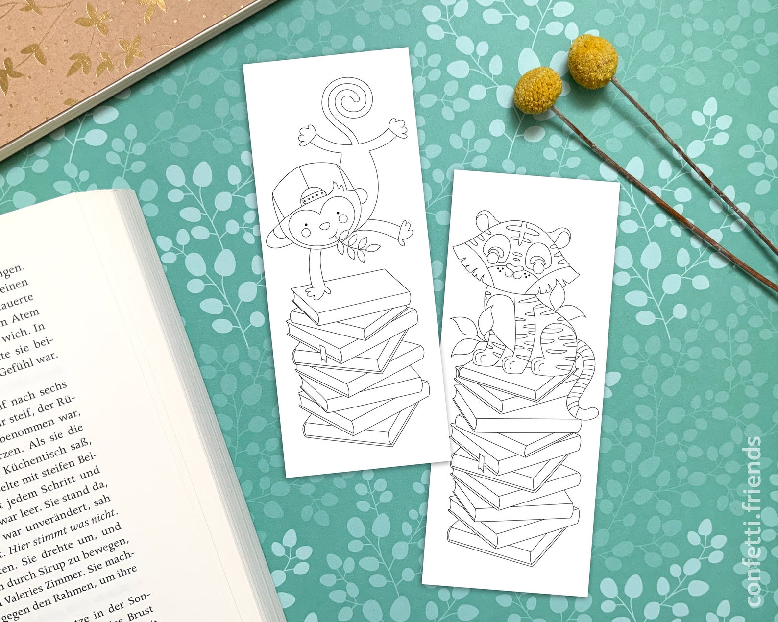 Download 8 Lesezeichen zum Ausmalen mit niedlichen Tieren - Etsy.de