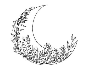 Moon svg, Wildflower svg, Floral moon svg files for cricut, Crescent moon svg, Boho svg, Spring luna png, Tshirt svg designs, Luna
