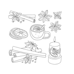 Anise SVG, Mulled wine spices, Star anise, Mulled wine svg, Сinnamon stick, Сinnamon stick tree, Cloves svg, Anise Clipart, Сinnamon Clipart